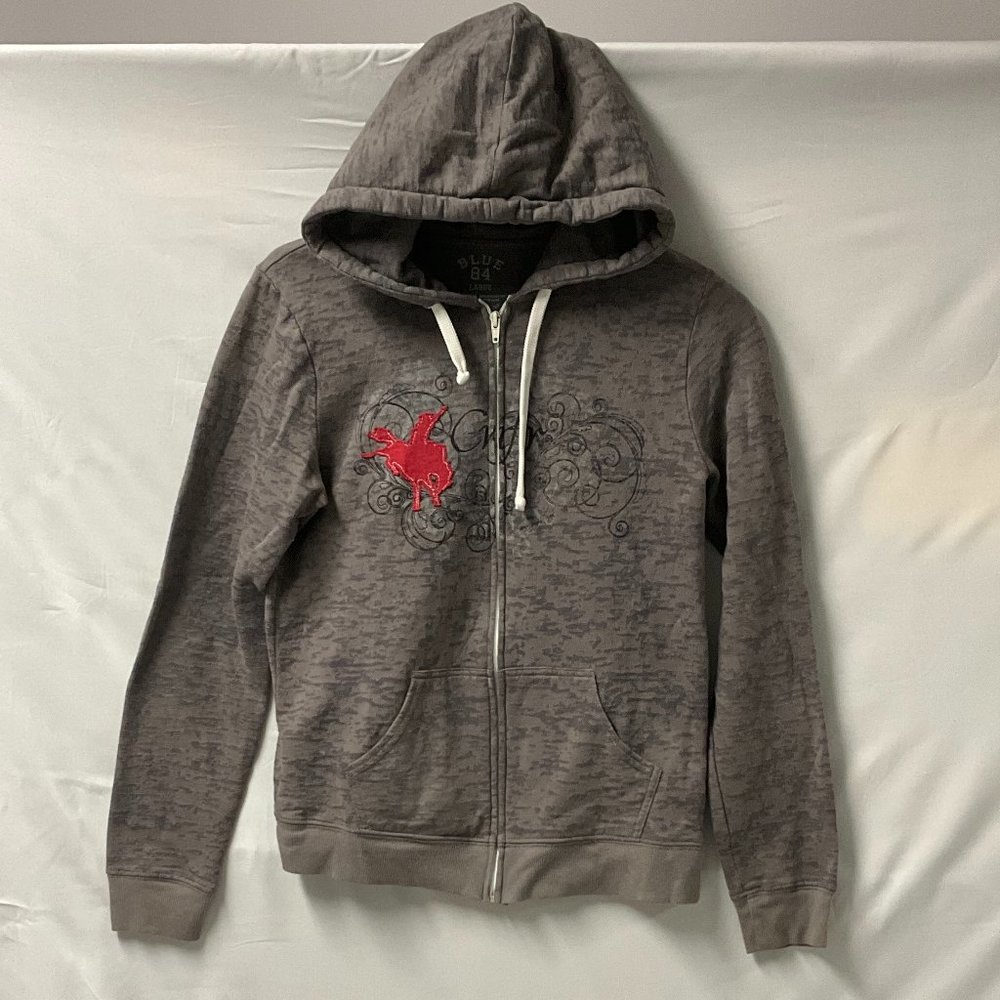 Blue 84 Bucking Bronc motif zip-up hoodie